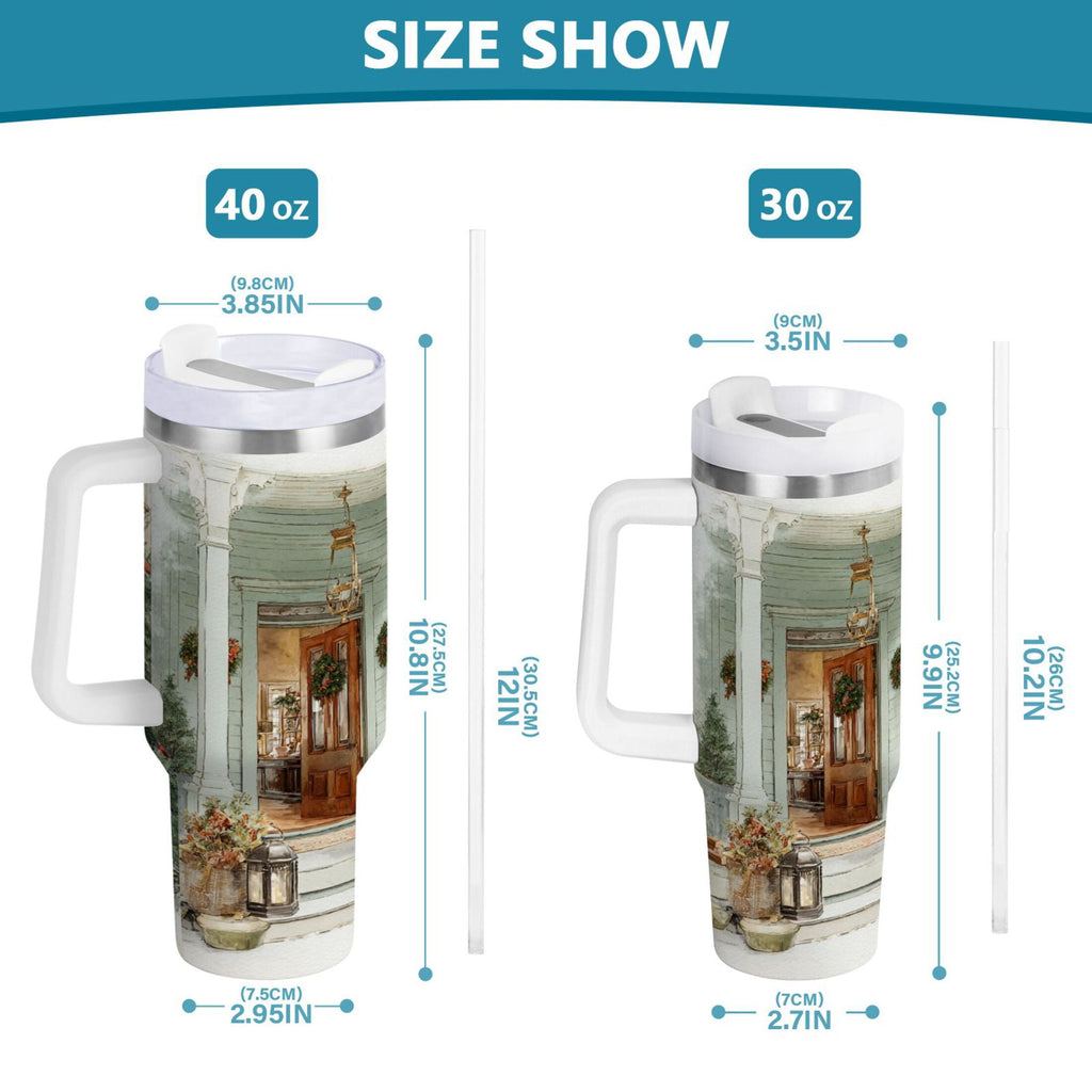 30 oz Insulated Stainless Steel Tumbler Double Wall Stainless Steel Tumbler with 2-Way Drinking Charming Christmas Doorway QPD2