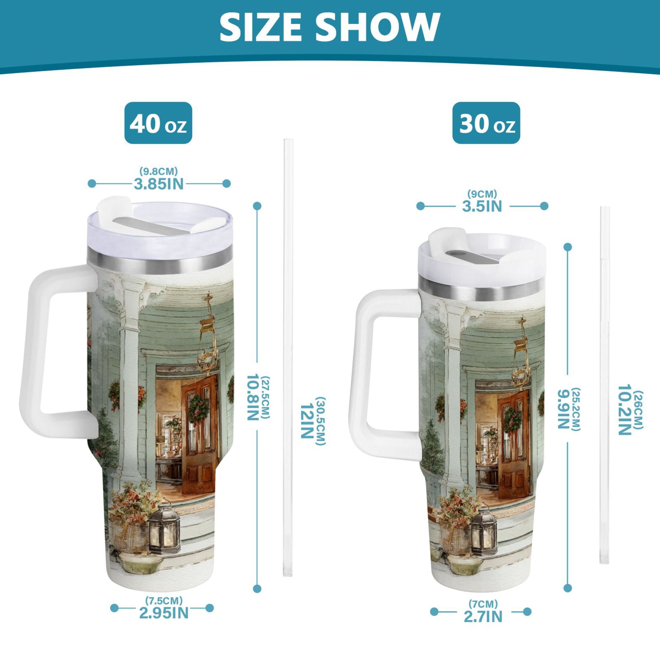 30 oz Insulated Stainless Steel Tumbler Double Wall Stainless Steel Tumbler with 2-Way Drinking Charming Christmas Doorway QPD2