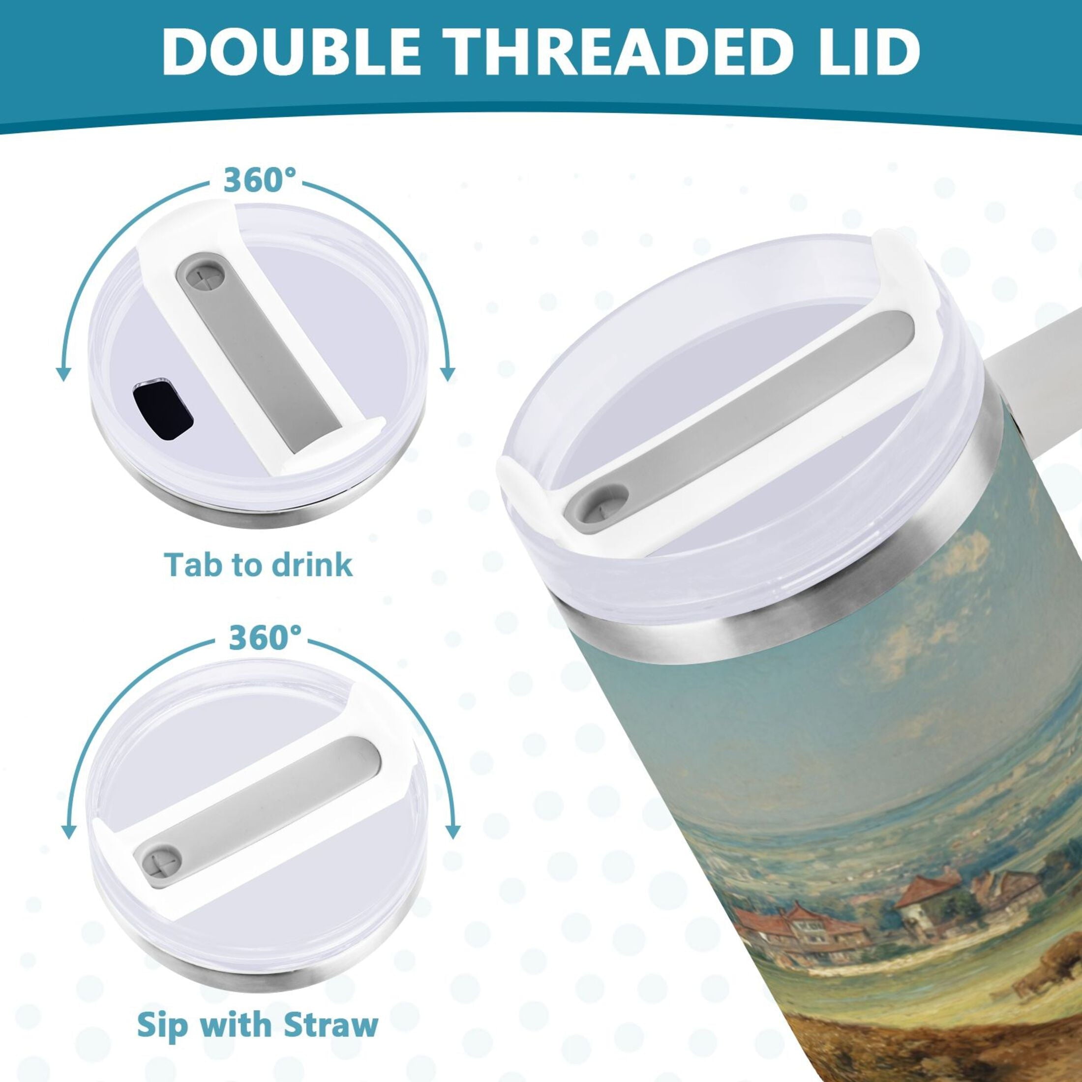 30 oz Insulated Stainless Steel Tumbler Double Wall Stainless Steel Tumbler with 2-Way Drinking Buffalo Herd Oil Painting 0OD7