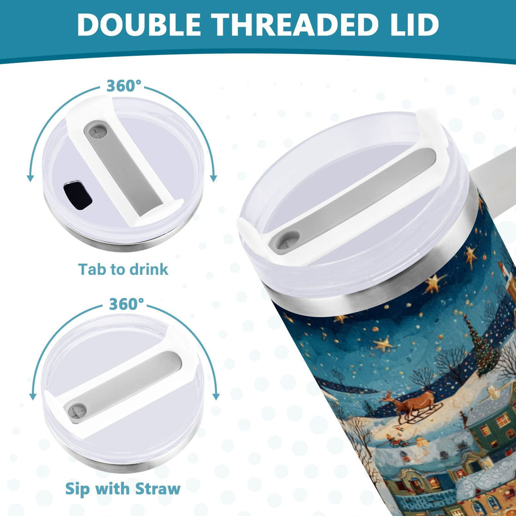 30 oz Insulated Stainless Steel Tumbler Double Wall Stainless Steel Tumbler with 2-Way Drinking Whimsical Christmas Scene WG28