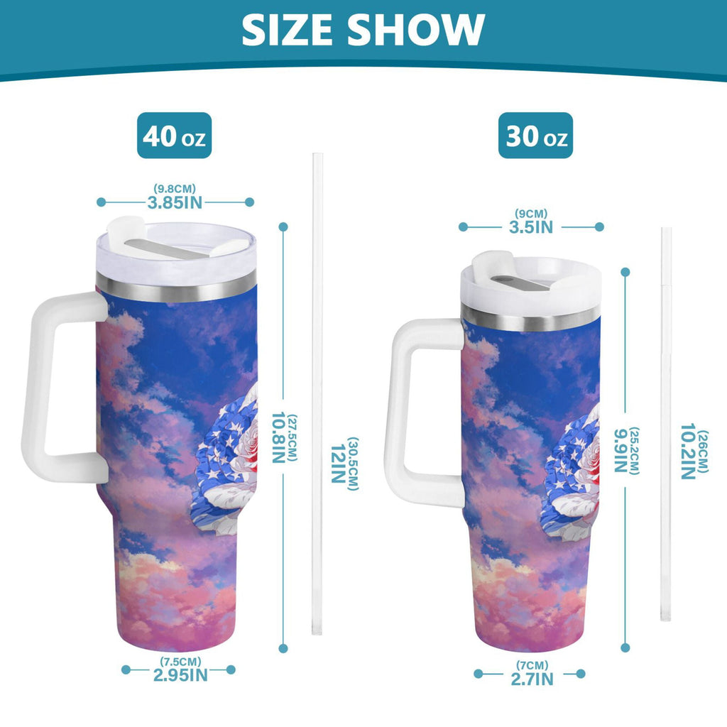 30 oz Insulated Stainless Steel Tumbler Double Wall Stainless Steel Tumbler with 2-Way Drinking Rose with Flag Pattern W6UE
