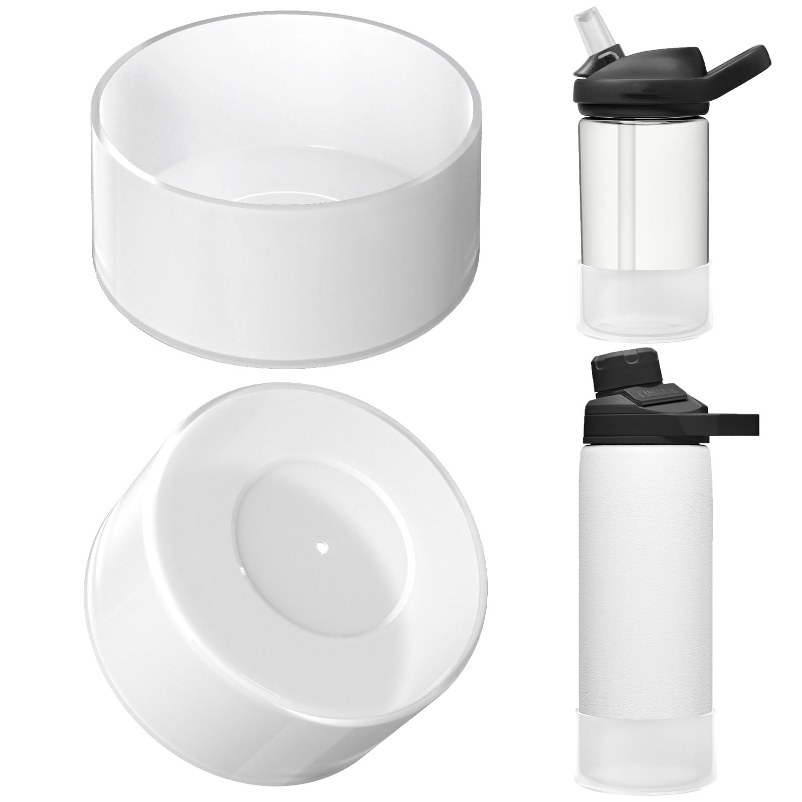 Linkidea 2 Pack Water Bottle Boot Compatible with CamelBak Eddy+20oz/25oz, Chute Mag 20oz/25oz, Carry Cap, Silicone Anti-Slip Bottle Bottom Bumper Protector (Clear White) PLMD