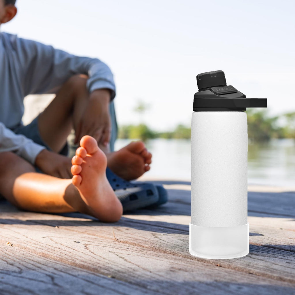 Linkidea 2 Pack Water Bottle Boot Compatible with CamelBak Eddy+20oz/25oz, Chute Mag 20oz/25oz, Carry Cap, Silicone Anti-Slip Bottle Bottom Bumper Protector (Clear White) PLMD