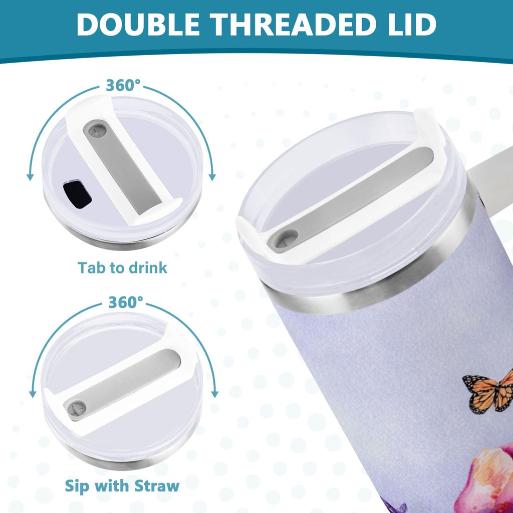 30 oz Insulated Stainless Steel Tumbler Double Wall Stainless Steel Tumbler with 2-Way Drinking Watercolor Tulips and Lavender 3VPC