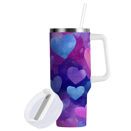 30 oz Insulated Stainless Steel Tumbler Double Wall Stainless Steel Tumbler with 2-Way Drinking Indigo and Violet Hearts C3GZ