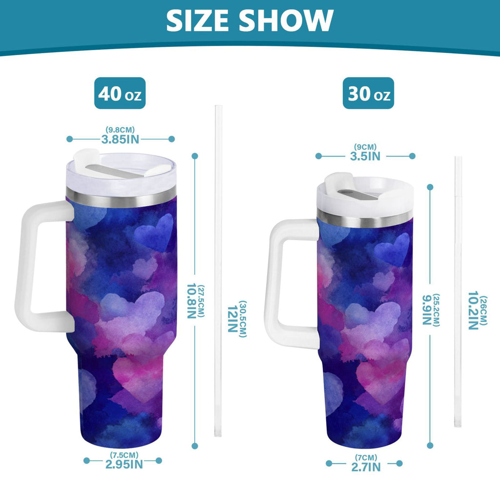 30 oz Insulated Stainless Steel Tumbler Double Wall Stainless Steel Tumbler with 2-Way Drinking Indigo and Violet Hearts C3GZ