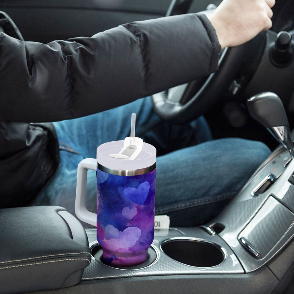 30 oz Insulated Stainless Steel Tumbler Double Wall Stainless Steel Tumbler with 2-Way Drinking Indigo and Violet Hearts C3GZ