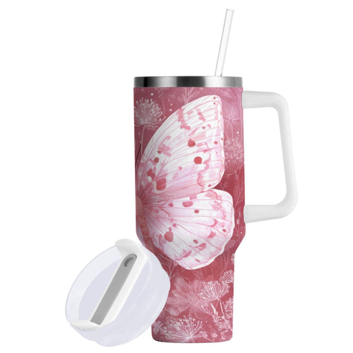30 oz Insulated Stainless Steel Tumbler Double Wall Stainless Steel Tumbler with 2-Way Drinking Soft Pink Butterfly JRCR