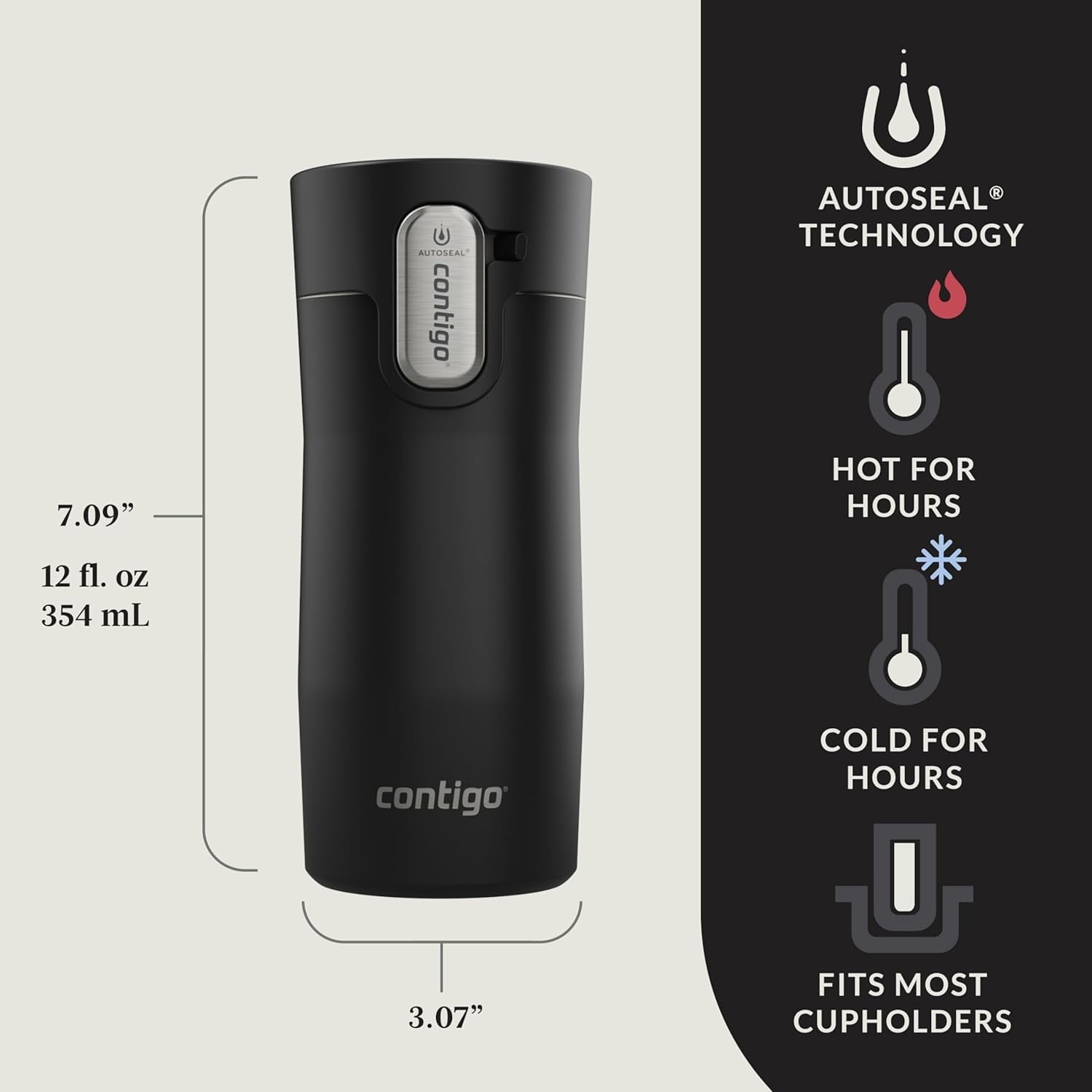 Contigo AUTOSEAL West Loop Vacuum-Insulated Stainless Steel Travel Mug with Easy-Clean Lid, 12oz, Matte Black OTN6
