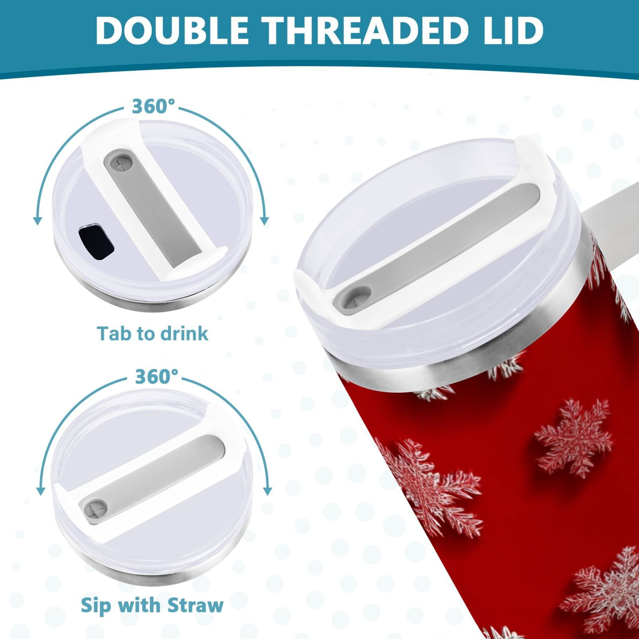 30 oz Insulated Stainless Steel Tumbler Double Wall Stainless Steel Tumbler with 2-Way Drinking Red and White Snowflakes HOMD