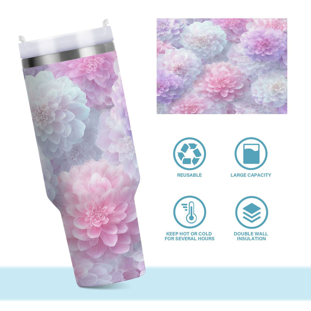 30 oz Insulated Stainless Steel Tumbler Double Wall Stainless Steel Tumbler with 2-Way Drinking Cute Pastel Watercolor Floral 4A58