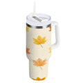 40 oz Insulated Stainless Steel Tumbler Double Wall Stainless Steel Tumbler with 2-Way Drinking Yellow Maple Leaves Pattern CSZX