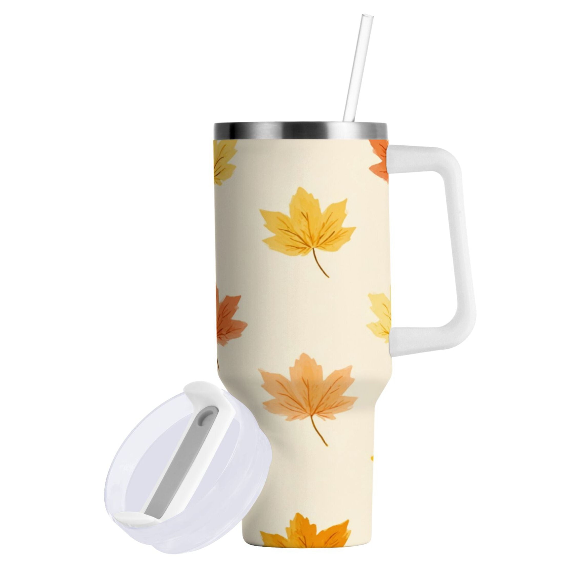 40 oz Insulated Stainless Steel Tumbler Double Wall Stainless Steel Tumbler with 2-Way Drinking Yellow Maple Leaves Pattern CSZX