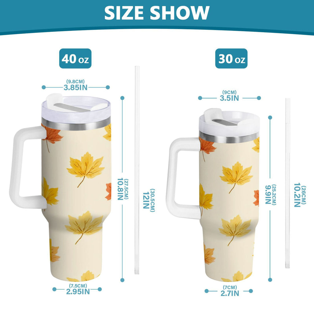 40 oz Insulated Stainless Steel Tumbler Double Wall Stainless Steel Tumbler with 2-Way Drinking Yellow Maple Leaves Pattern CSZX
