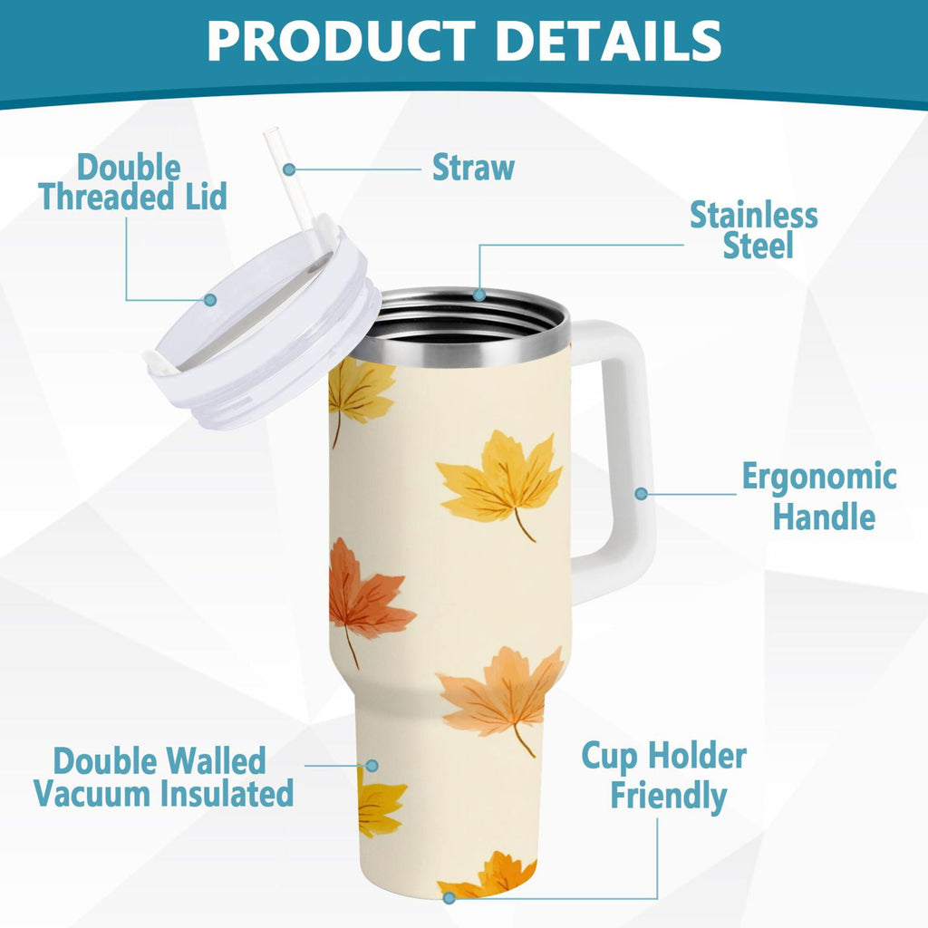 40 oz Insulated Stainless Steel Tumbler Double Wall Stainless Steel Tumbler with 2-Way Drinking Yellow Maple Leaves Pattern CSZX