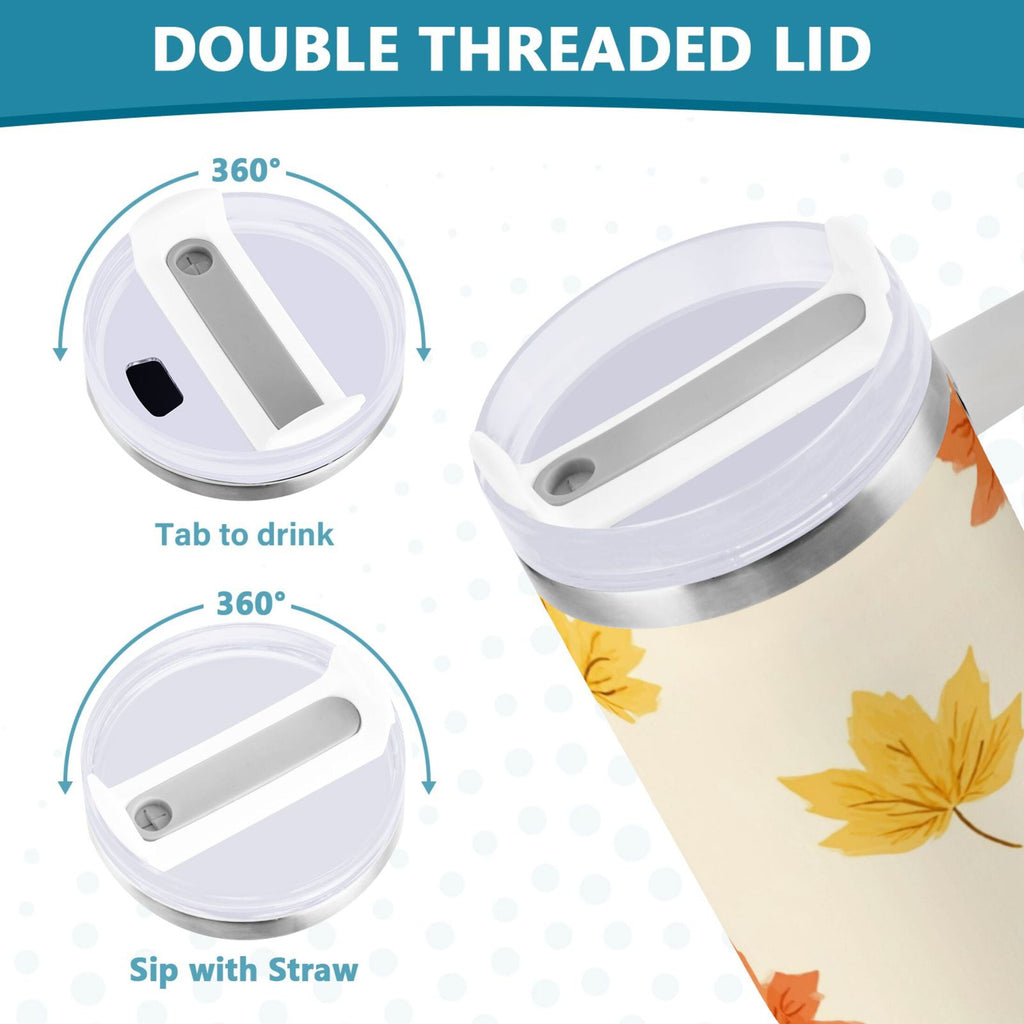 40 oz Insulated Stainless Steel Tumbler Double Wall Stainless Steel Tumbler with 2-Way Drinking Yellow Maple Leaves Pattern CSZX