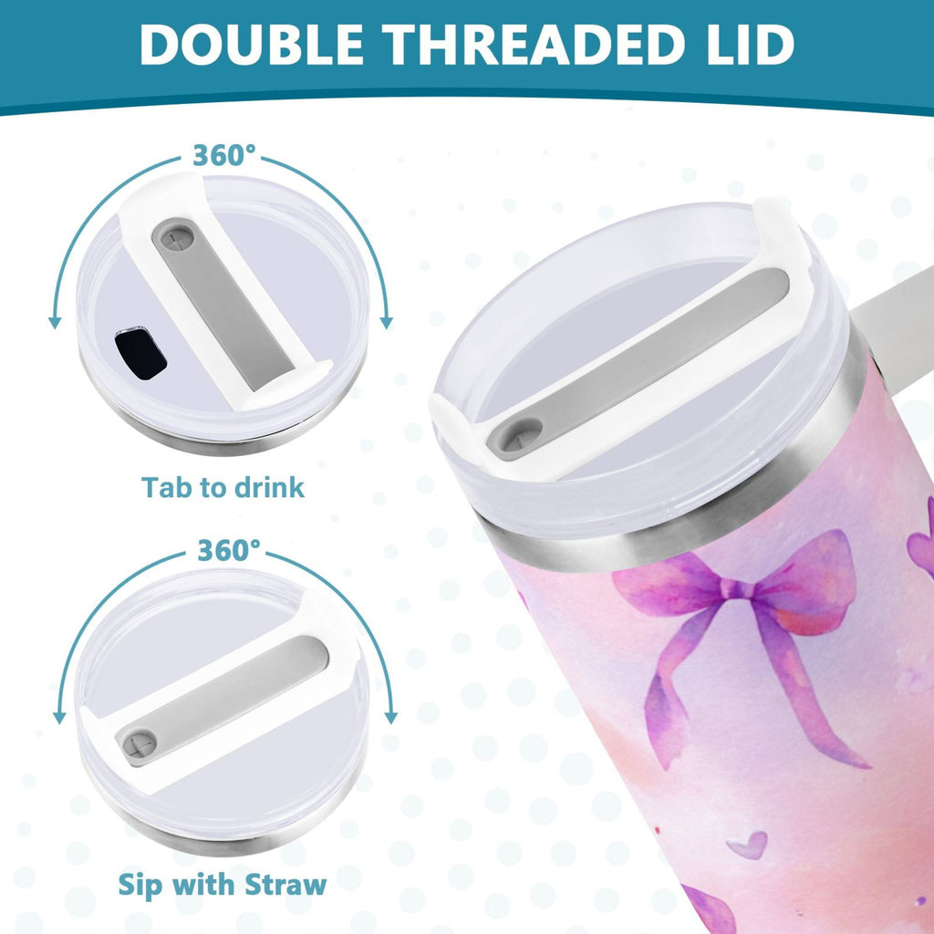 30 oz Insulated Stainless Steel Tumbler Double Wall Stainless Steel Tumbler with 2-Way Drinking Watercolor Purple Bows TU2B