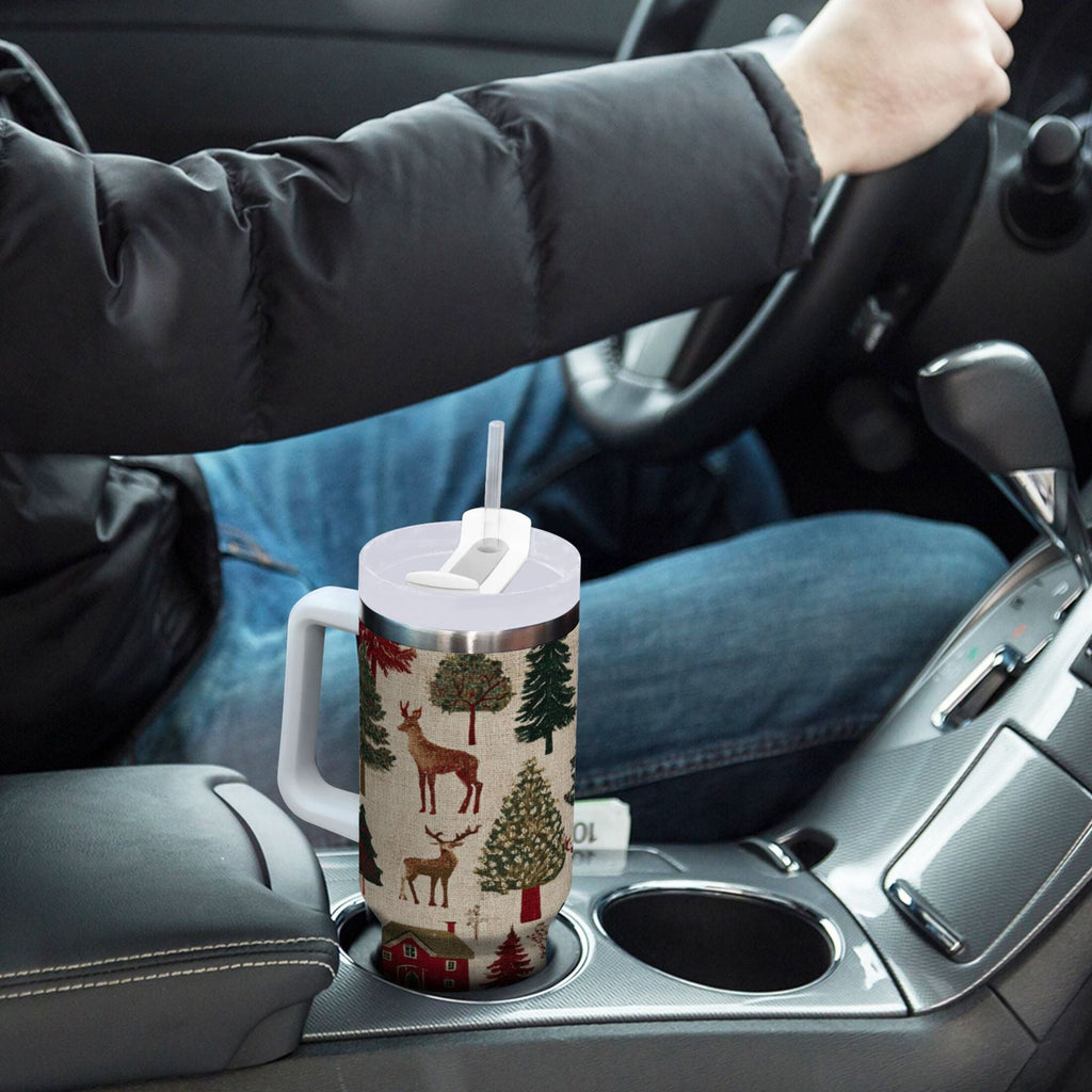 30 oz Insulated Stainless Steel Tumbler Double Wall Stainless Steel Tumbler with 2-Way Drinking Christmas Trees Deer and Houses 6U28
