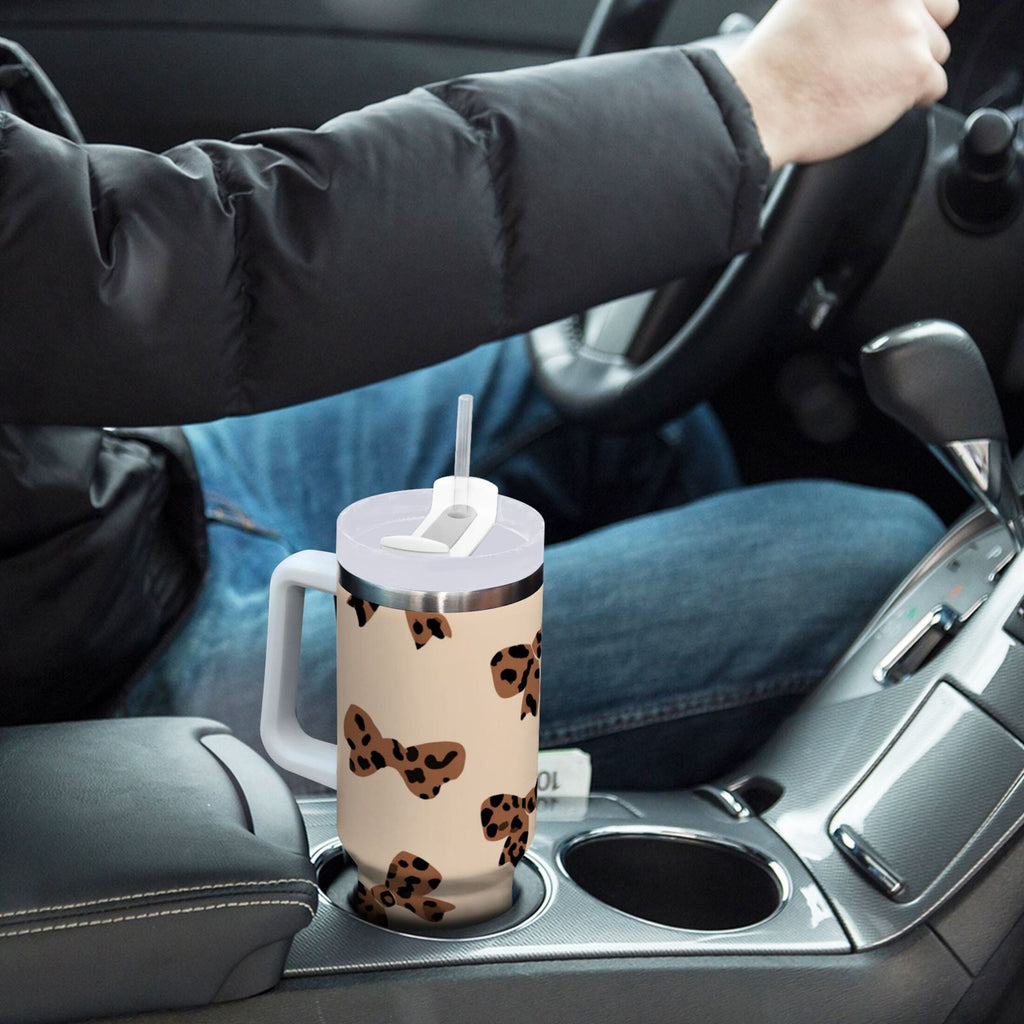 30 oz Insulated Stainless Steel Tumbler Double Wall Stainless Steel Tumbler with 2-Way Drinking Cute Brown Bow IAZV