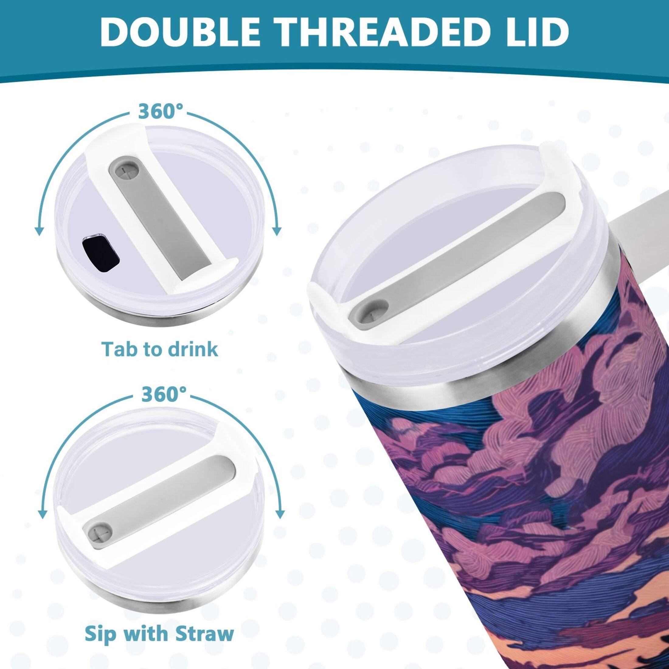 40 oz Insulated Stainless Steel Tumbler Double Wall Stainless Steel Tumbler with 2-Way Drinking Wild Horses Running L1OF