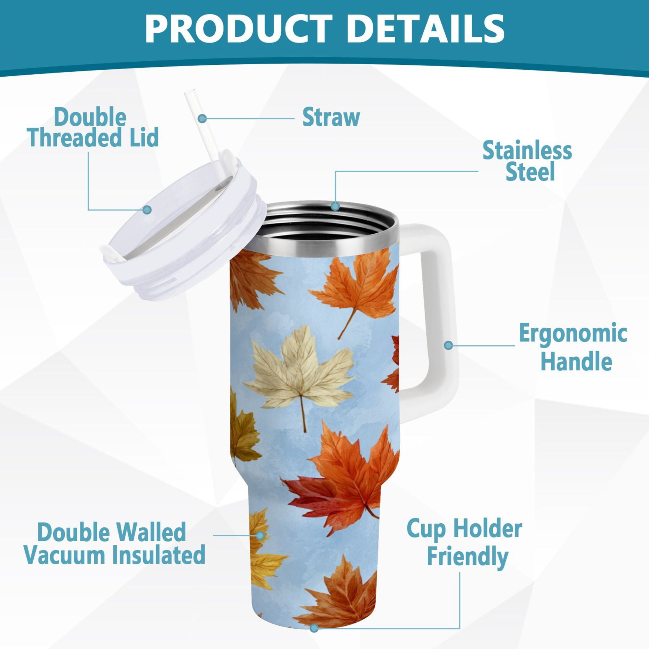 30 oz Insulated Stainless Steel Tumbler Double Wall Stainless Steel Tumbler with 2-Way Drinking Autumn Maple Leaves 2C6C