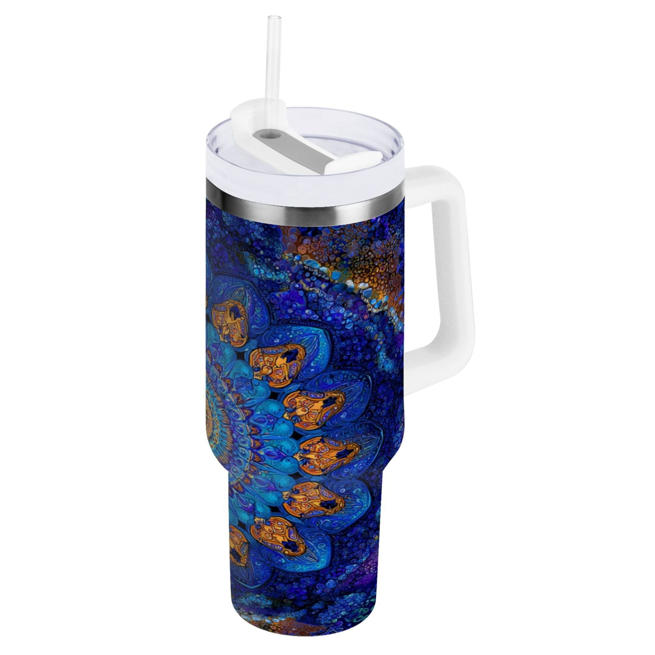 30 oz Insulated Stainless Steel Tumbler Double Wall Stainless Steel Tumbler with 2-Way Drinking Blue Kaleidoscopic Pattern BL1Y