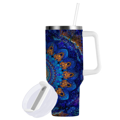 30 oz Insulated Stainless Steel Tumbler Double Wall Stainless Steel Tumbler with 2-Way Drinking Blue Kaleidoscopic Pattern BL1Y