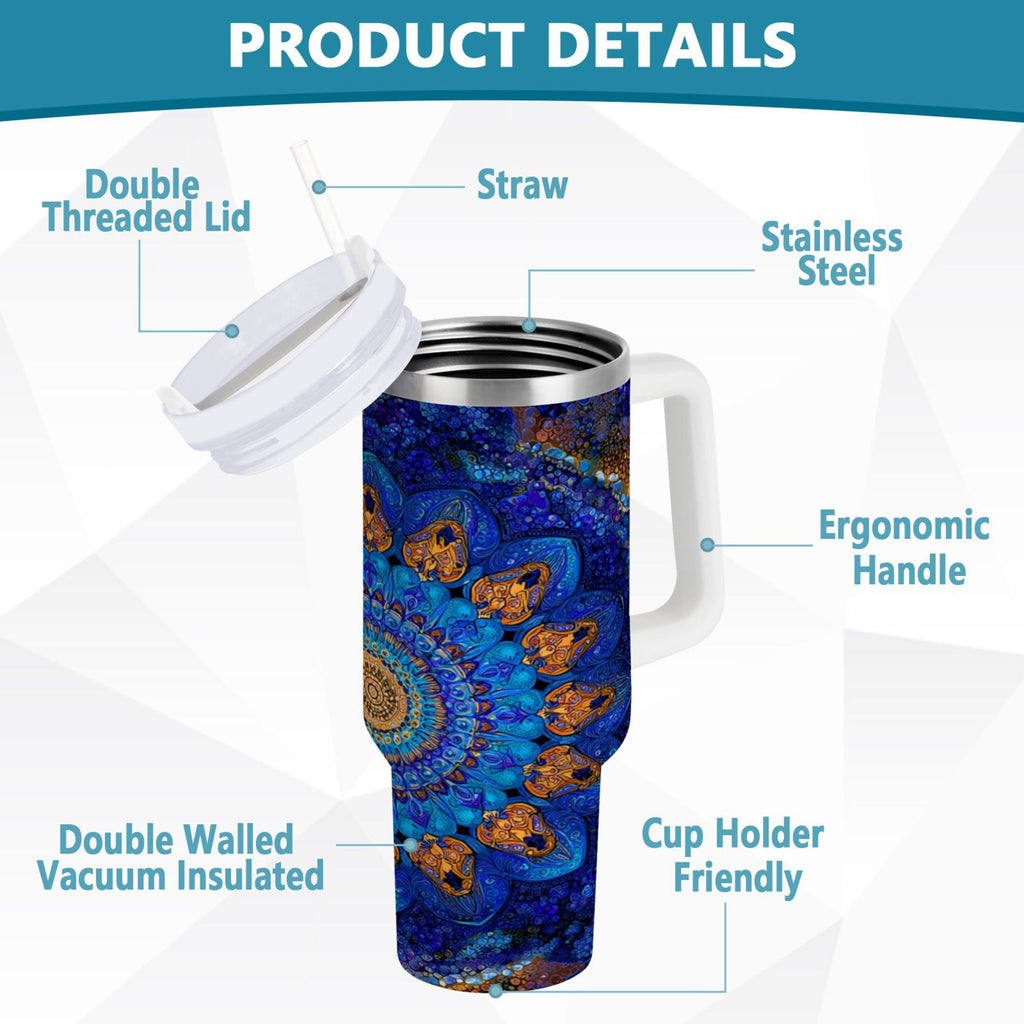 30 oz Insulated Stainless Steel Tumbler Double Wall Stainless Steel Tumbler with 2-Way Drinking Blue Kaleidoscopic Pattern BL1Y