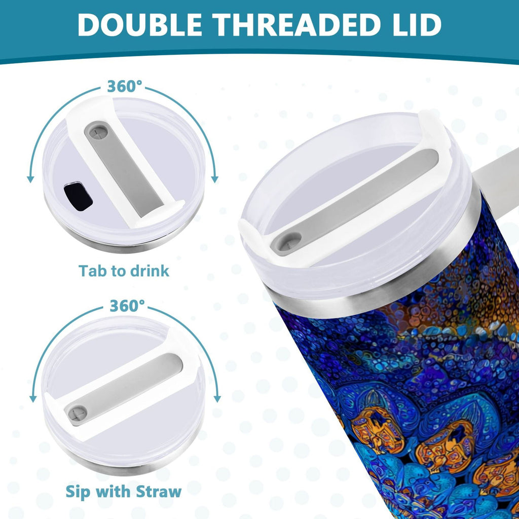 30 oz Insulated Stainless Steel Tumbler Double Wall Stainless Steel Tumbler with 2-Way Drinking Blue Kaleidoscopic Pattern BL1Y