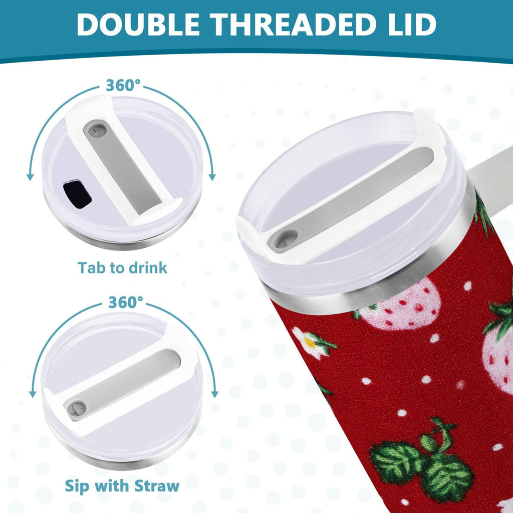 30 oz Insulated Stainless Steel Tumbler Double Wall Stainless Steel Tumbler with 2-Way Drinking Cute Pink Strawberry Pattern 28CP