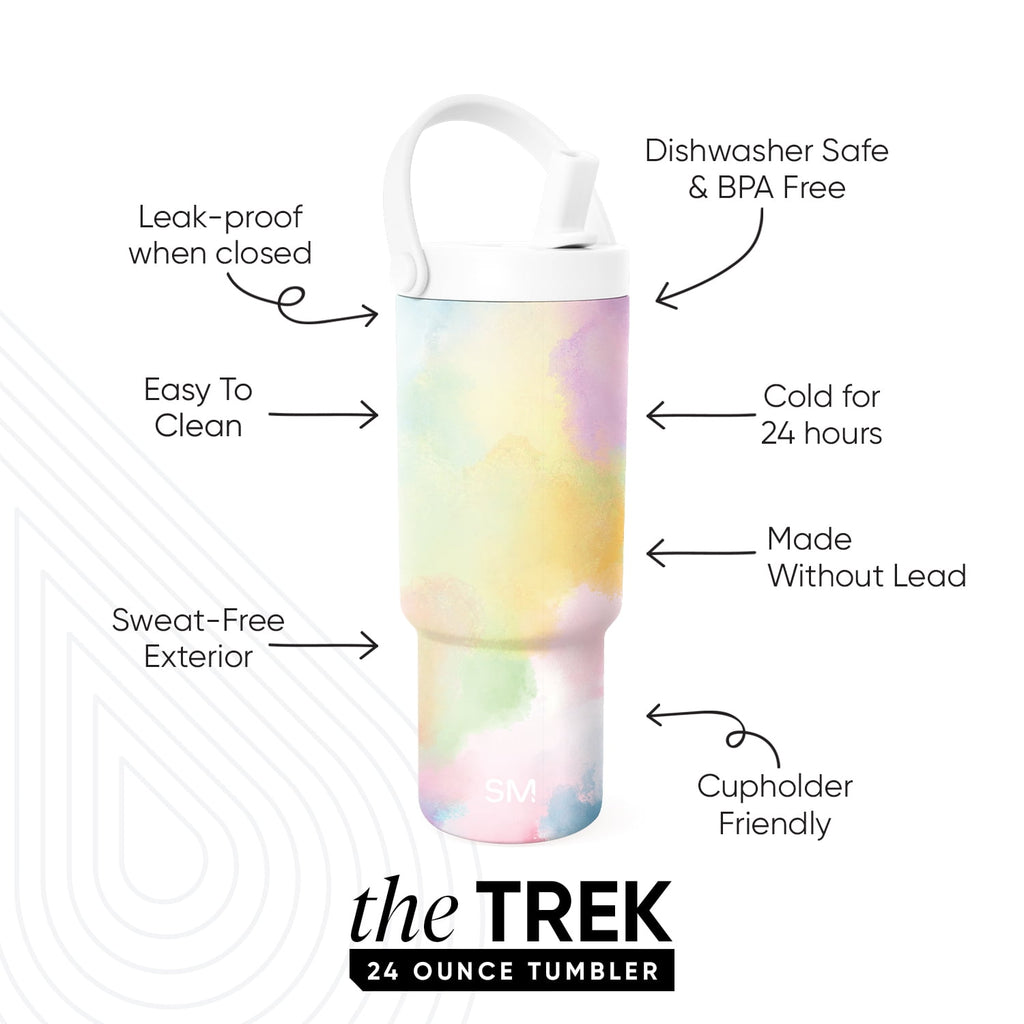 Simple Modern 24 fl oz Insulated Stainless Steel Trek Pivot Tumbler with Straw Lid and Top Handle|Cotton Candy Tie Dye 9D36