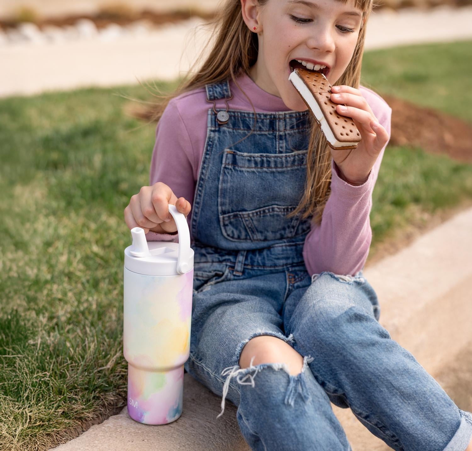Simple Modern 24 fl oz Insulated Stainless Steel Trek Pivot Tumbler with Straw Lid and Top Handle|Cotton Candy Tie Dye 9D36