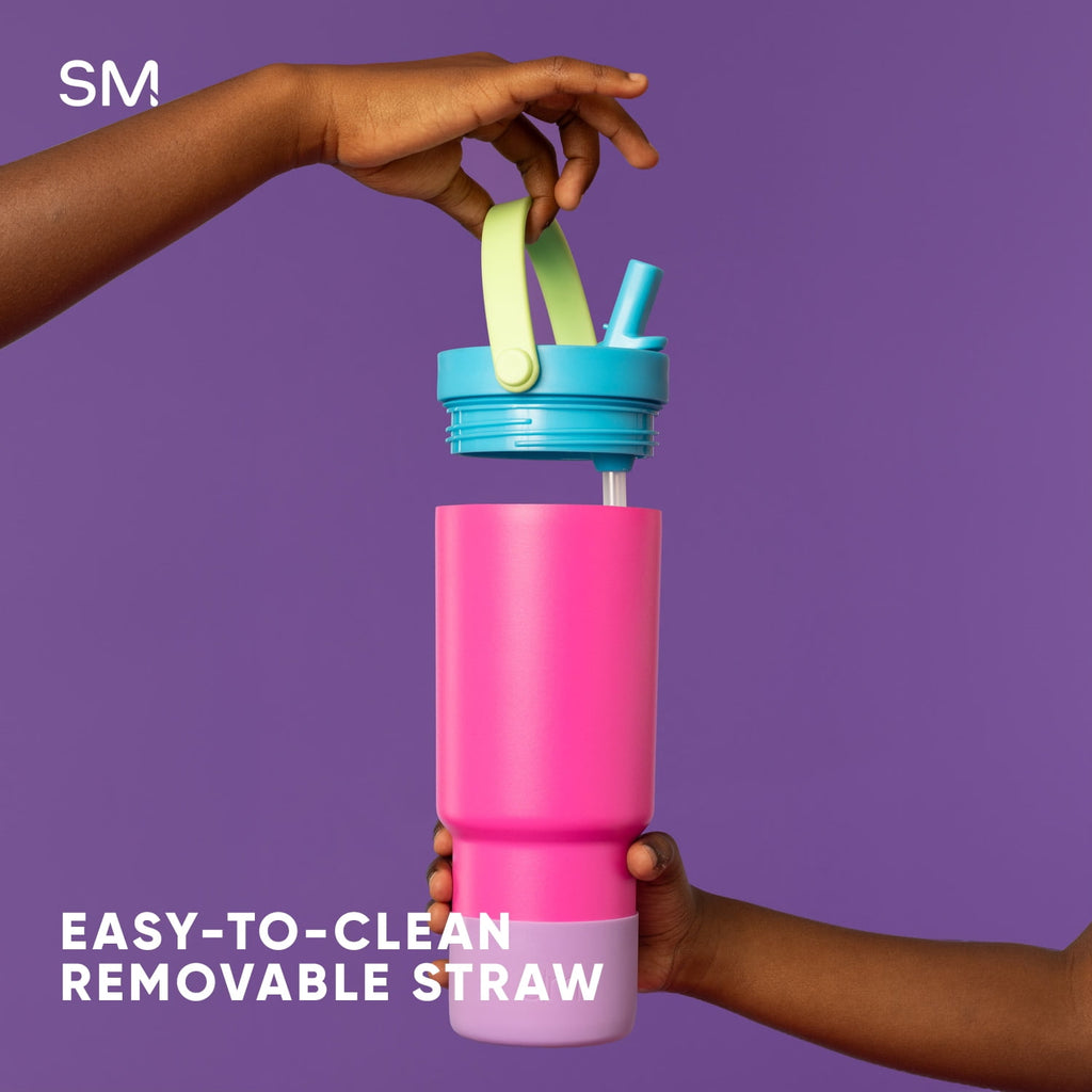 Simple Modern 24 fl oz Insulated Stainless Steel Trek Pivot Tumbler with Straw Lid and Top Handle|Cotton Candy Tie Dye 9D36