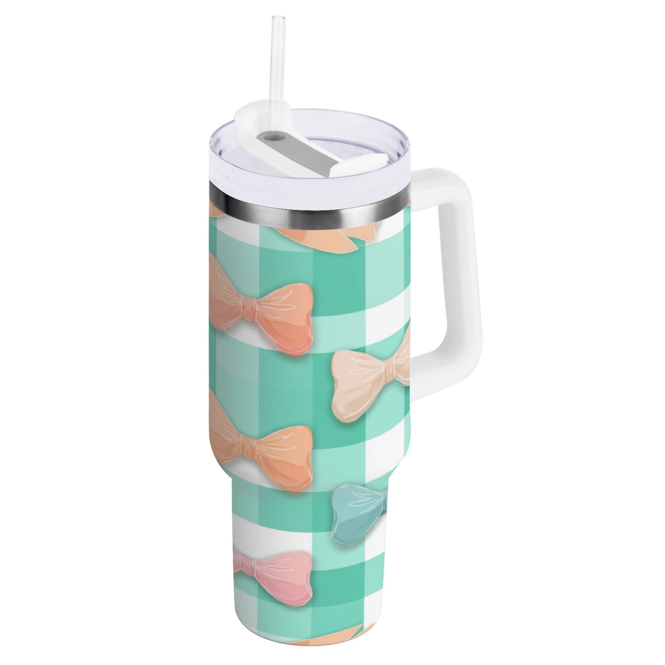 40 oz Insulated Stainless Steel Tumbler Double Wall Stainless Steel Tumbler with 2-Way Drinking Pastel Green and Peach Bows NU2Z