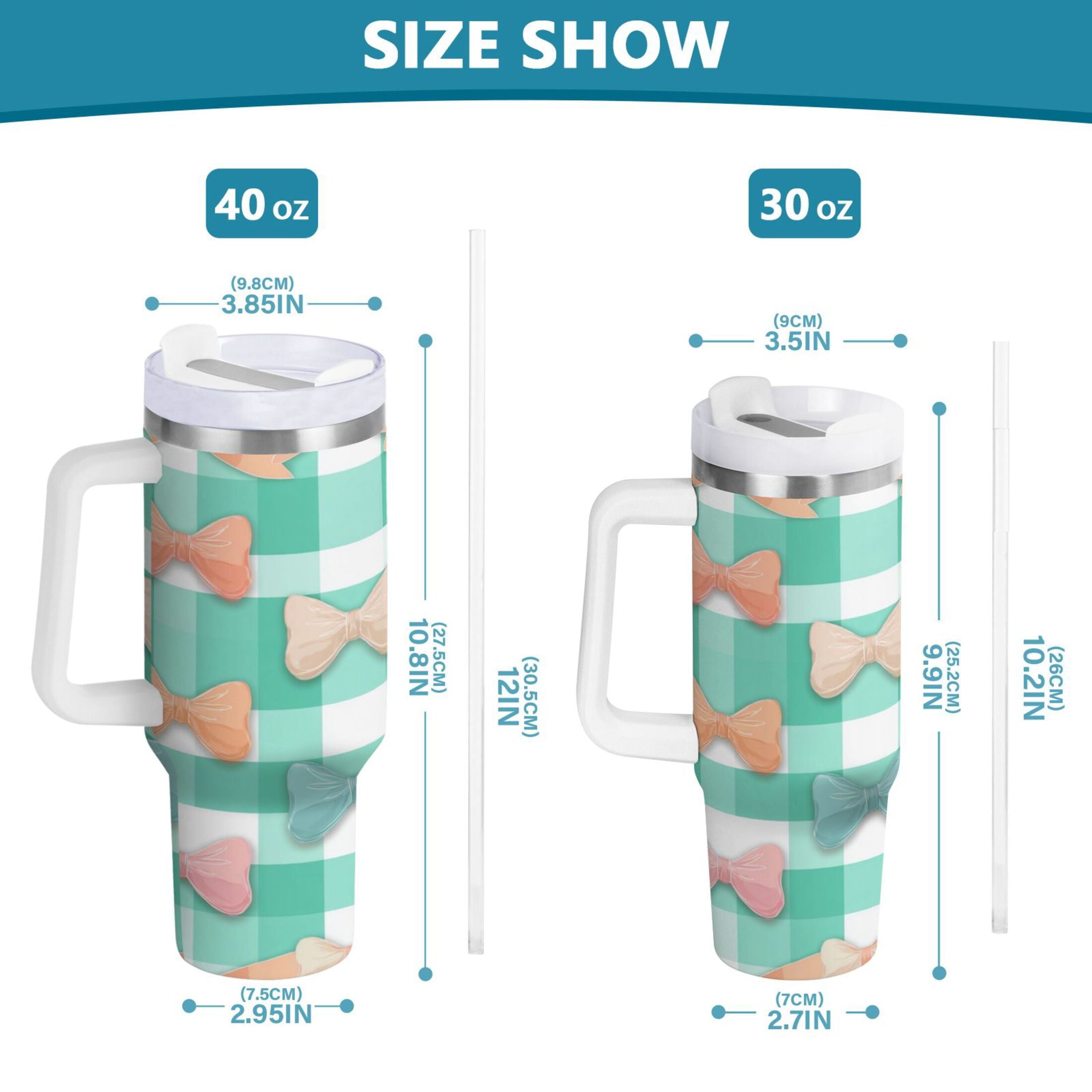 40 oz Insulated Stainless Steel Tumbler Double Wall Stainless Steel Tumbler with 2-Way Drinking Pastel Green and Peach Bows NU2Z