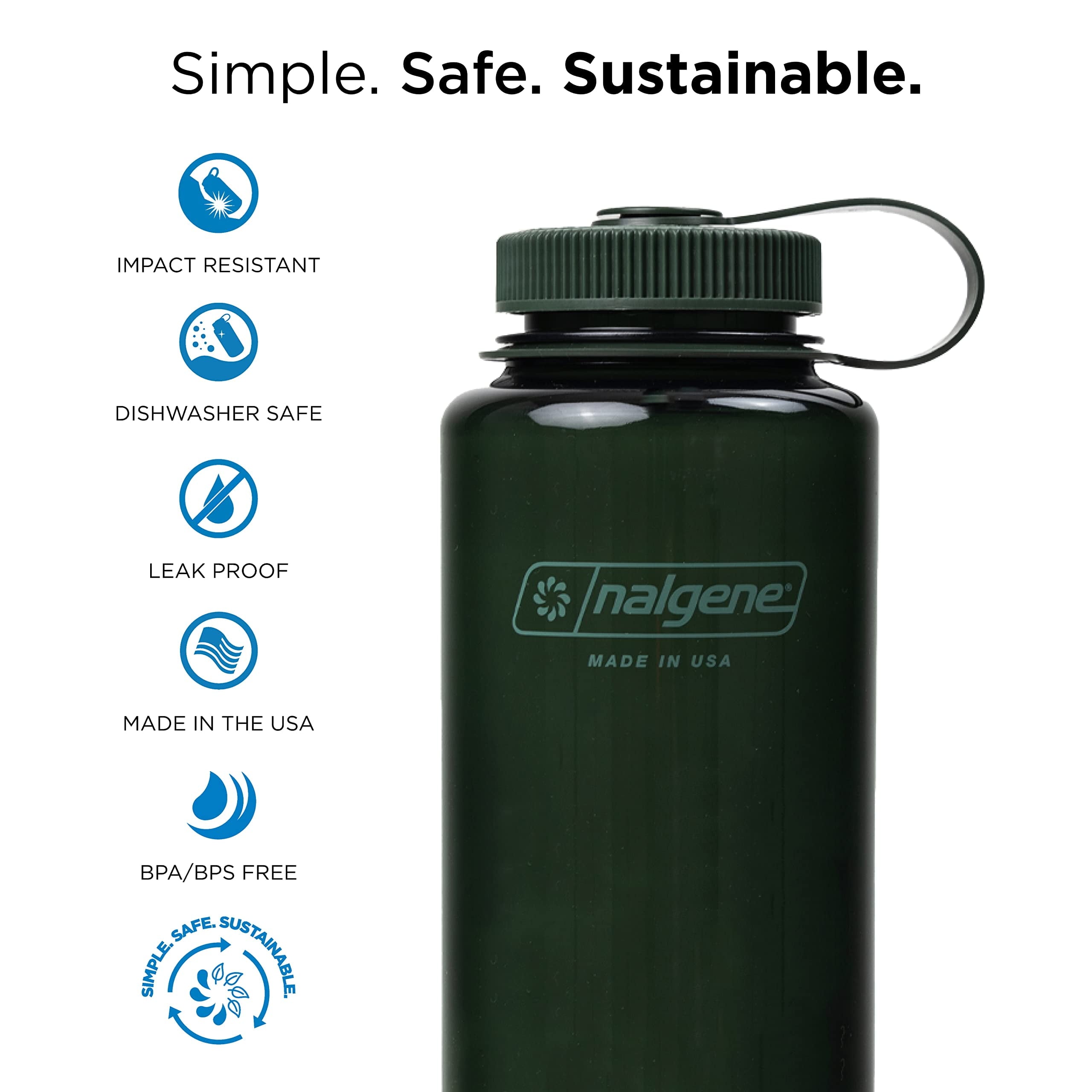 Nalgene Monochrome BPA-Free Recycled Reusable Water Bottle for Backpacking, Hiking, Gym - 32 oz Shatterproof Jade NUQZ