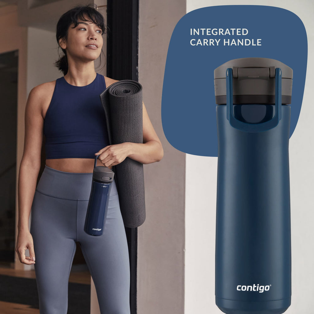 Contigo Jackson Chill Bundle 2 Water Bottles Black 24oz and Blueberry 20oz with Autopop Lid AQCL