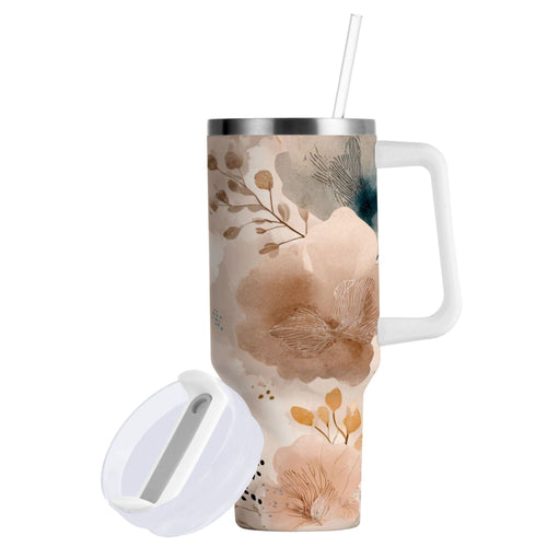 30 oz Insulated Stainless Steel Tumbler Double Wall Stainless Steel Tumbler with 2-Way Drinking Hazy Ethereal Flowers 9Z8W