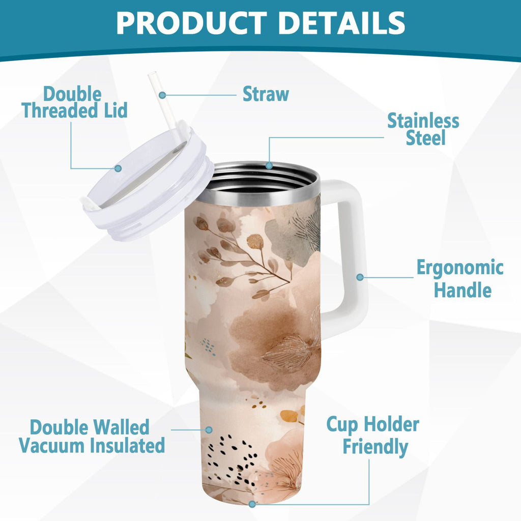 30 oz Insulated Stainless Steel Tumbler Double Wall Stainless Steel Tumbler with 2-Way Drinking Hazy Ethereal Flowers 9Z8W