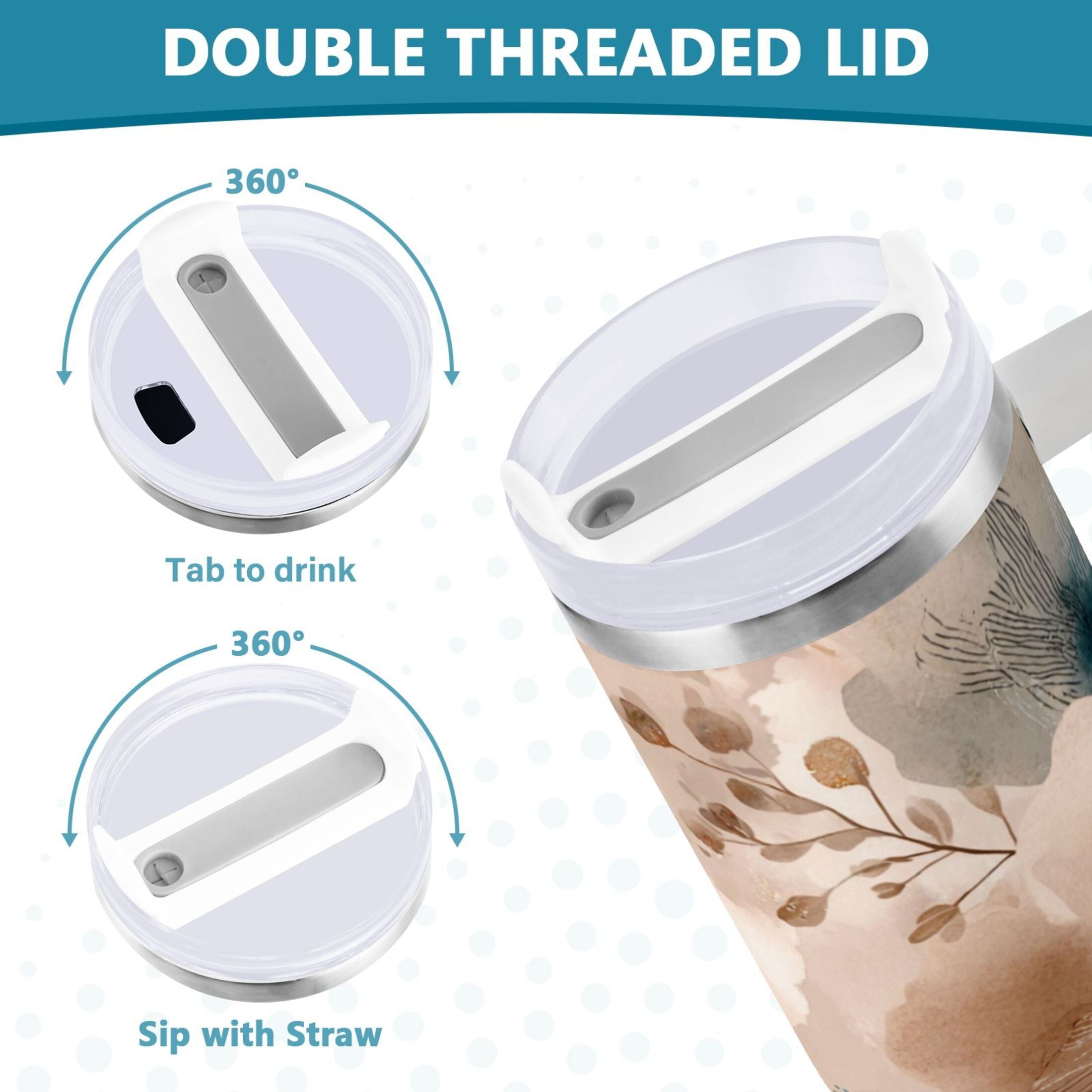 30 oz Insulated Stainless Steel Tumbler Double Wall Stainless Steel Tumbler with 2-Way Drinking Hazy Ethereal Flowers 9Z8W