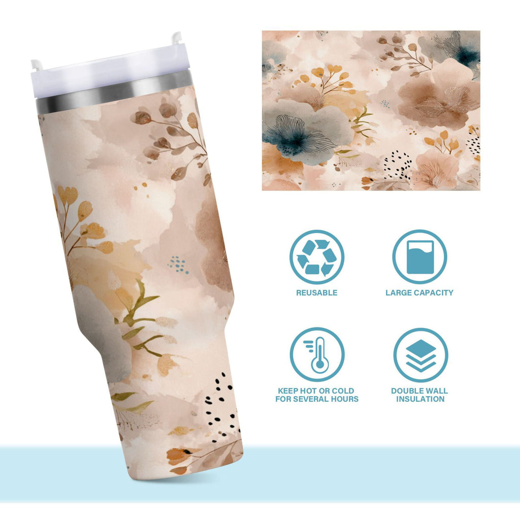 30 oz Insulated Stainless Steel Tumbler Double Wall Stainless Steel Tumbler with 2-Way Drinking Hazy Ethereal Flowers 9Z8W