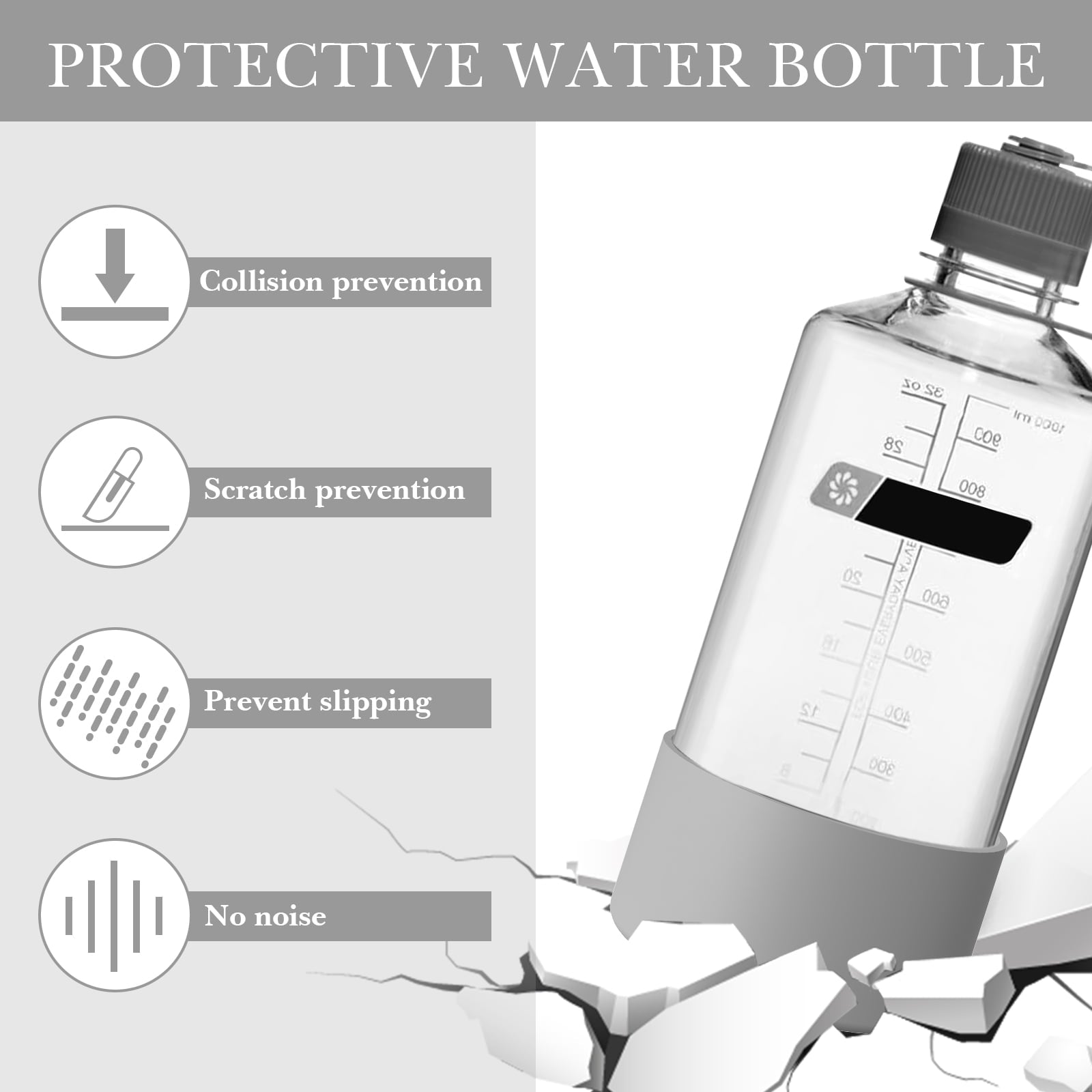 Linkidea 2 Pack Water Bottle Boot Compatible with Nalgene Sustain Wide Mouth 32oz/48oz, Narrow Mouth 32oz, Silicone Anti-Slip Bottle Bottom Bumper Protector (Grey) QT73