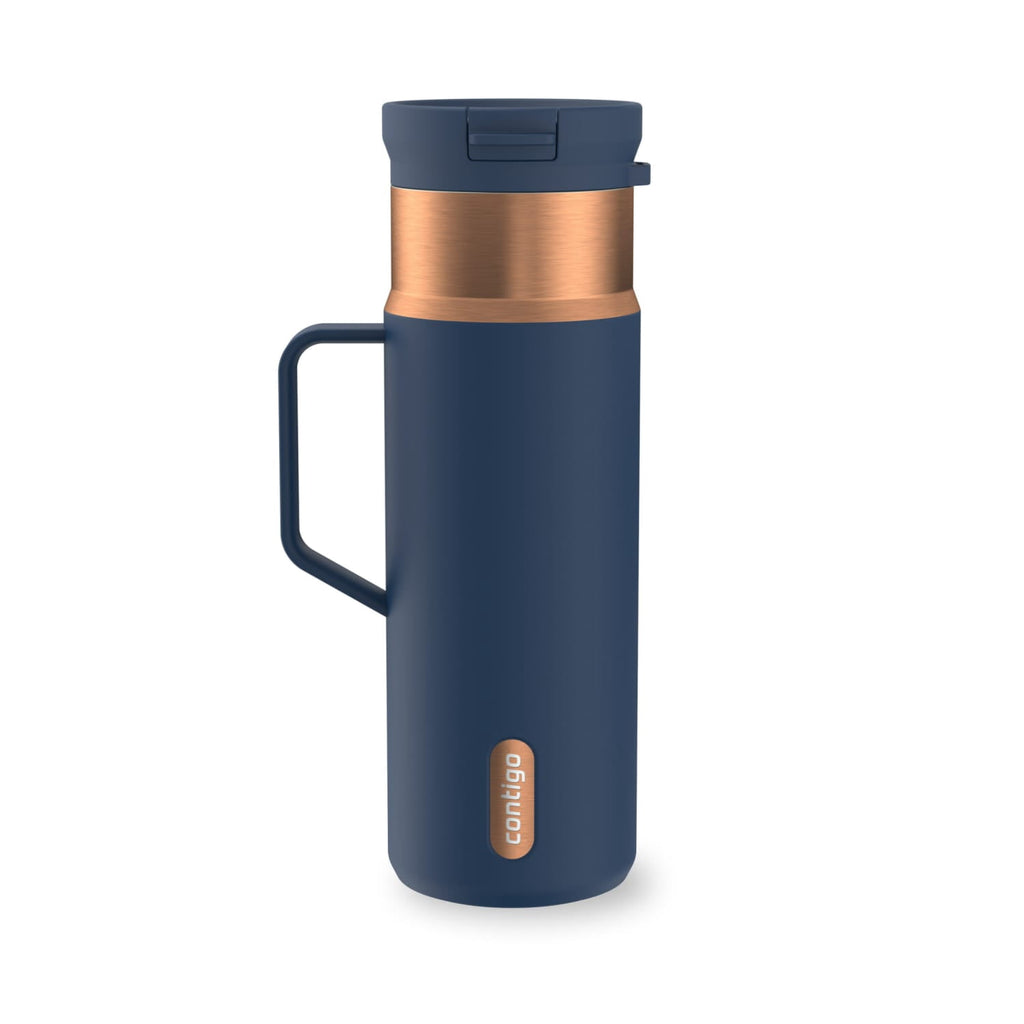 Contigo SnapSeal Leakproof Stainless Steel Reusable Water Bottle Tumbler with Side Handle, Dark Blue/Bronze, 20 oz EL1O
