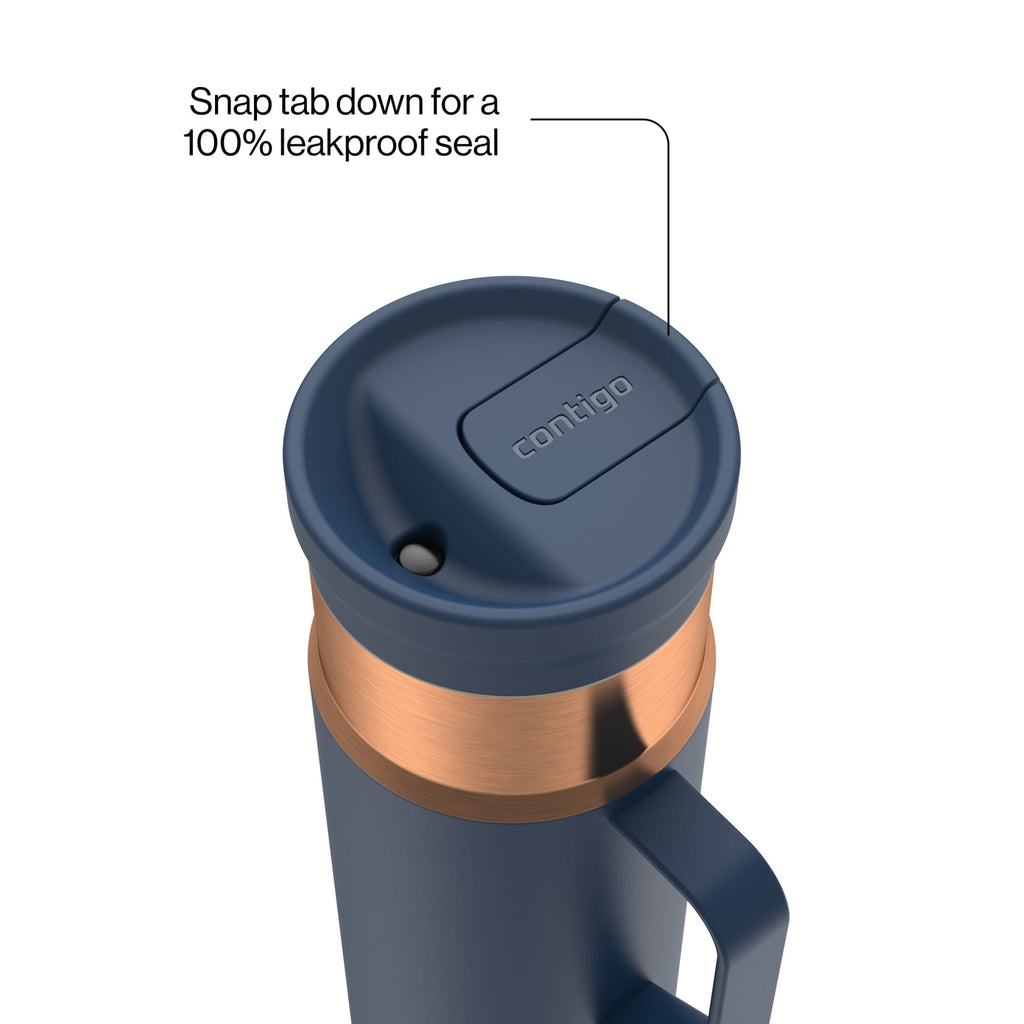Contigo SnapSeal Leakproof Stainless Steel Reusable Water Bottle Tumbler with Side Handle, Dark Blue/Bronze, 20 oz EL1O