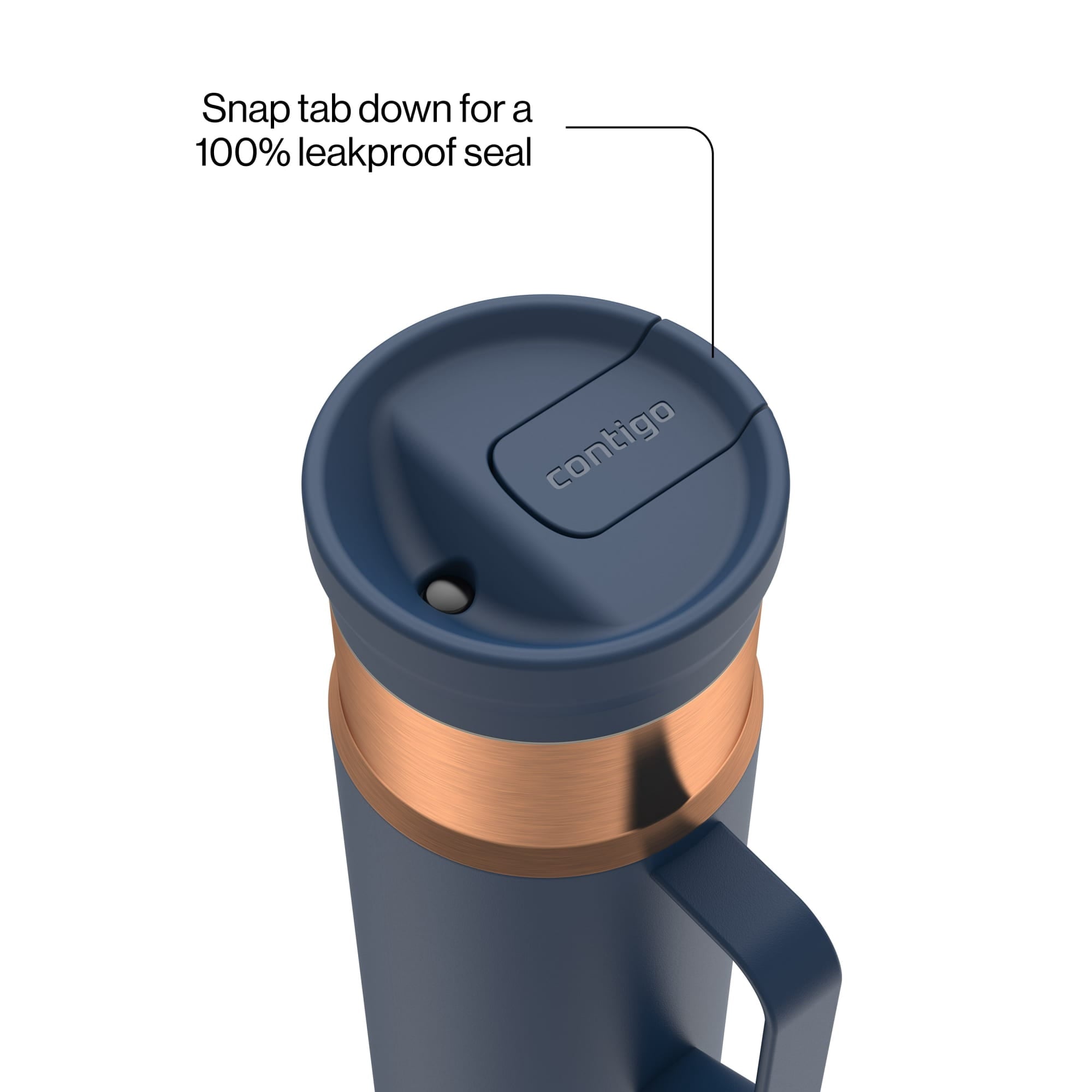 Contigo SnapSeal Leakproof Stainless Steel Reusable Water Bottle Tumbler with Side Handle, Dark Blue/Bronze, 20 oz EL1O