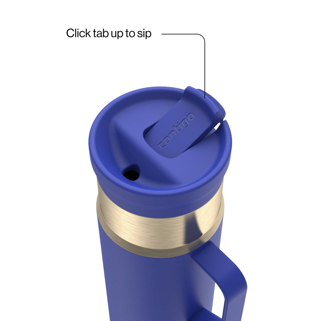 Contigo SnapSeal Leakproof Stainless Steel Reusable Water Bottle Tumbler with Side Handle, Dark Blue/Bronze, 20 oz EL1O