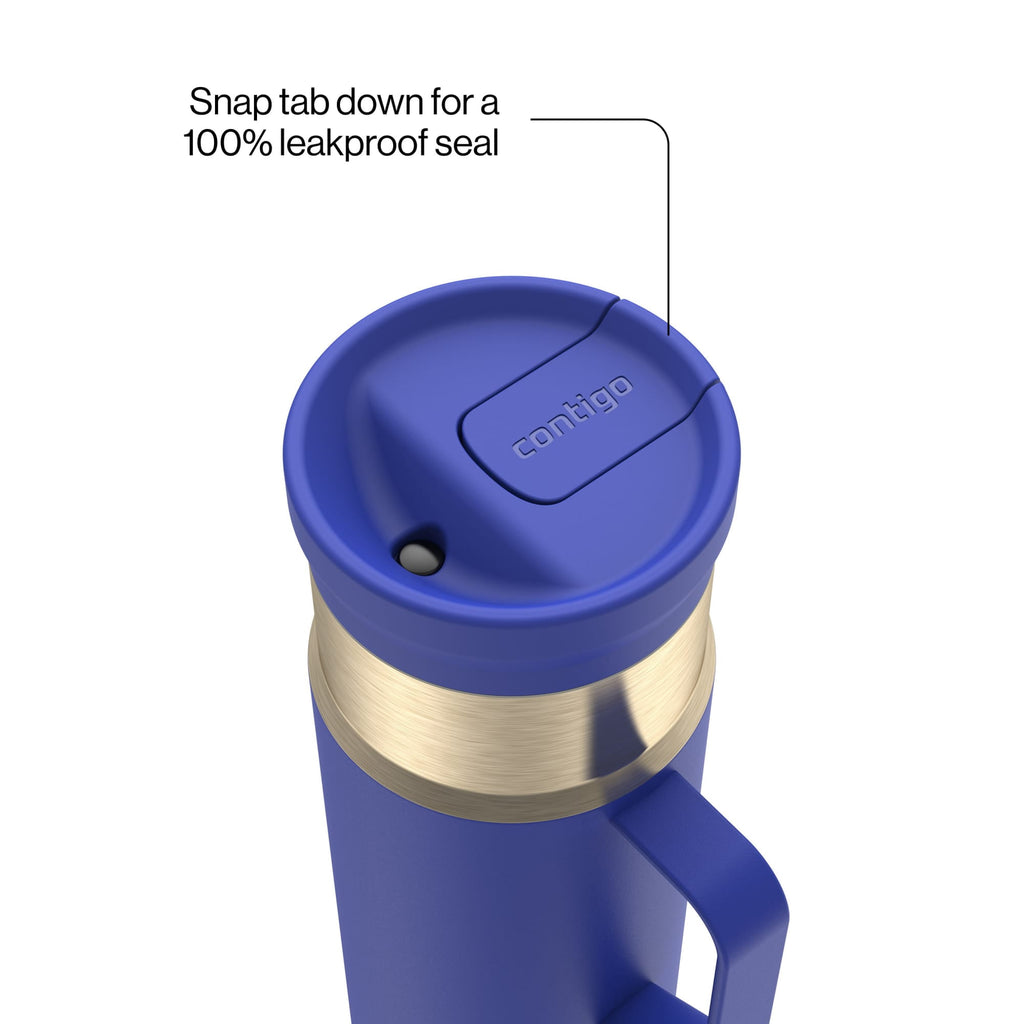 Contigo SnapSeal Leakproof Stainless Steel Reusable Water Bottle Tumbler with Side Handle, Dark Blue/Bronze, 20 oz EL1O