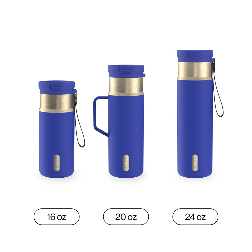 Contigo SnapSeal Leakproof Stainless Steel Reusable Water Bottle Tumbler with Side Handle, Dark Blue/Bronze, 20 oz EL1O