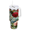 40 oz Insulated Stainless Steel Tumbler Double Wall Stainless Steel Tumbler with 2-Way Drinking Floral Pattern with Roses TPQM