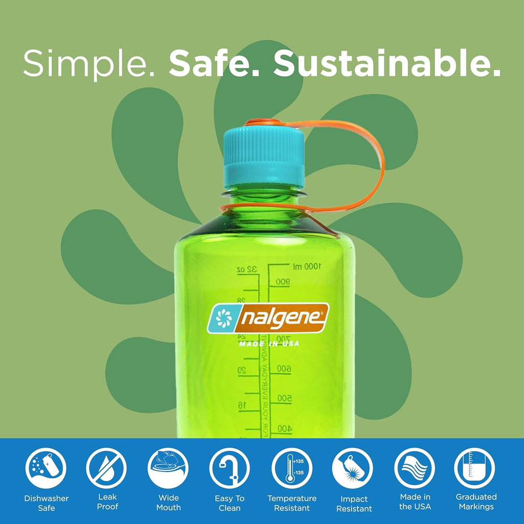 Nalgene Sustain Tritan BPA-Free Water Bottle Made with Material Derived from 50% Plastic Waste, 32 OZ, Narrow Mouth, Pear 8SVB